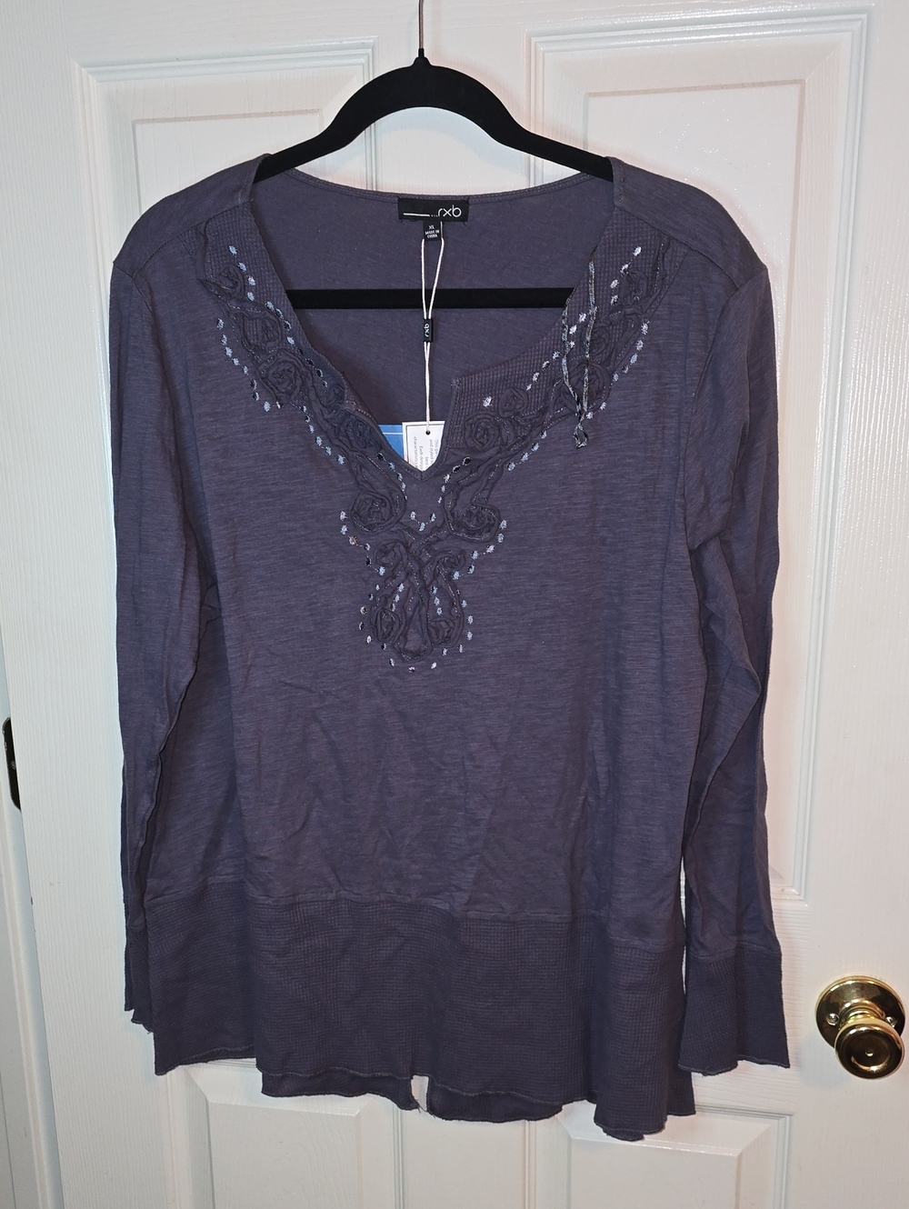 RXB Lavender Embroidered V-Neck Long Sleeve Tee